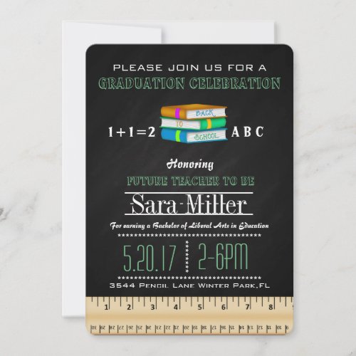 Ruler  Book Teacher Graduation Invitation