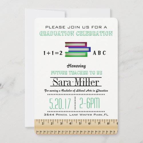 Ruler  Books Teacher Graduation Invitation