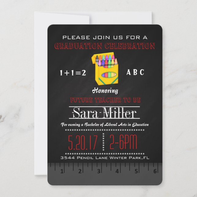 Ruler & Crayon Teacher Graduation Invitation (Front)
