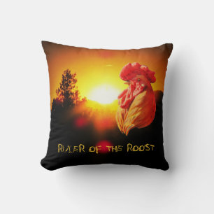 Ruler of the Roost. Rooster Sunrise Throw Pillow
