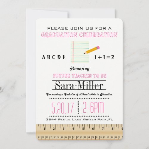 Ruler & Pencil Teacher Graduation Invitation