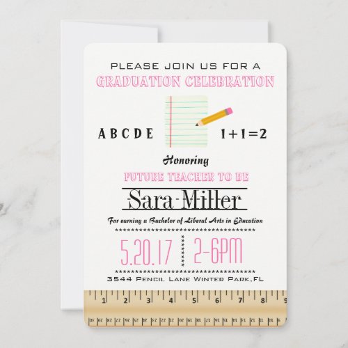 Ruler  Pencil Teacher Graduation Invitation