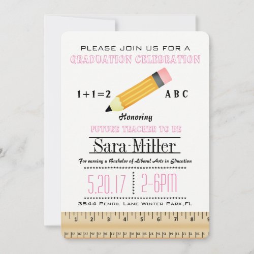 Ruler & Pencil Teacher Graduation Invitation