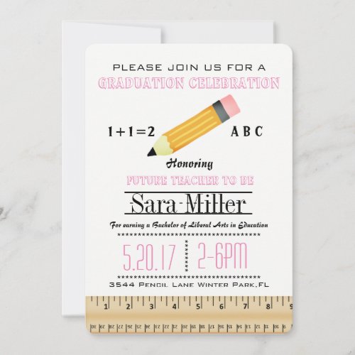 Ruler  Pencil Teacher Graduation Invitation