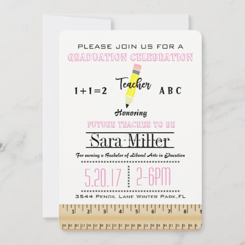 Ruler  Pencil Teacher Graduation Invitation