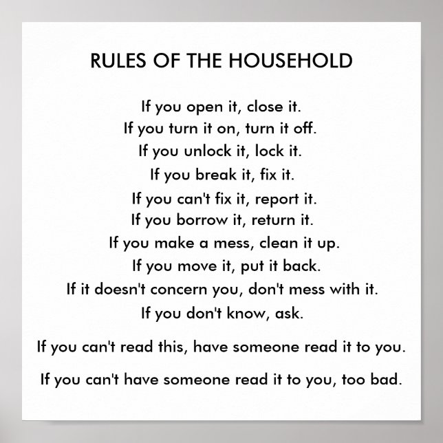 Rules of the household poster (Front)