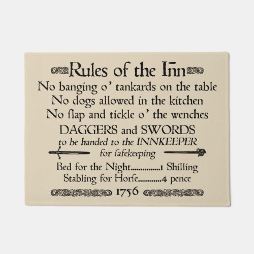 Rules of the Inn 18th Century Innkeeper Sign Doormat