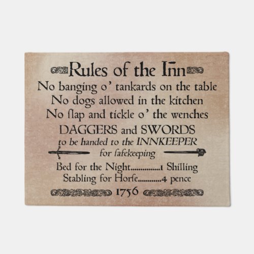 Rules of the Inn 18th Century Innkeeper Sign Doormat