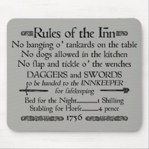 Rules of the Inn, 18th Century Innkeeper Sign Mouse Pad