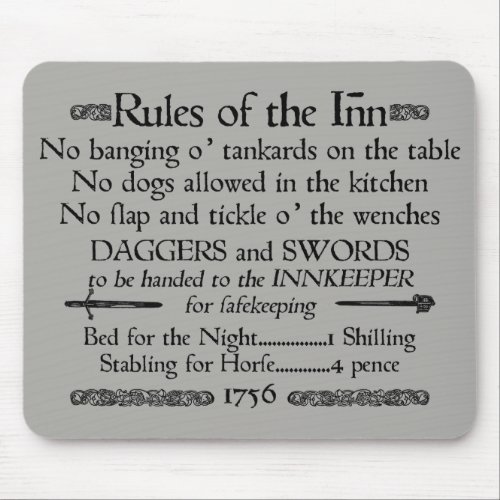 Rules of the Inn 18th Century Innkeeper Sign Mouse Pad