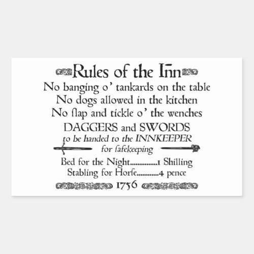 Rules of the Inn 18th Century Innkeeper Sign Rectangular Sticker