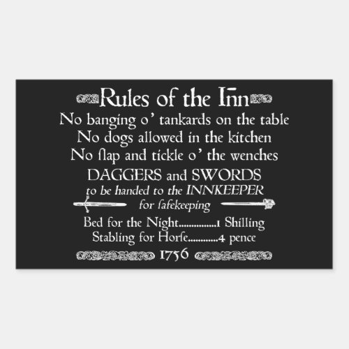 Rules of the Inn 18th Century Innkeeper Sign Rectangular Sticker