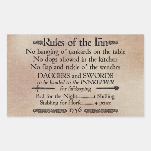 Rules of the Inn 18th Century Innkeeper Sign Rectangular Sticker