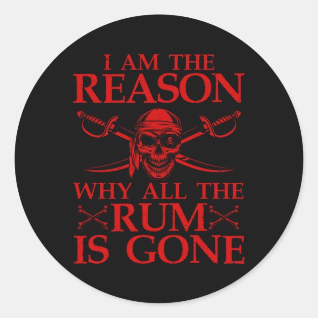 Rum For Alcohol Rum Pirate Drinking Classic Round Sticker (Front)