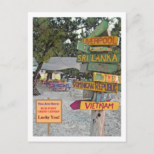 RUM POINT GRAND CAYMAN COLORFUL SIGNS POSTCARD