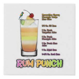RUM PUNCH Cocktail Recipe 10"x10" Faux Canvas