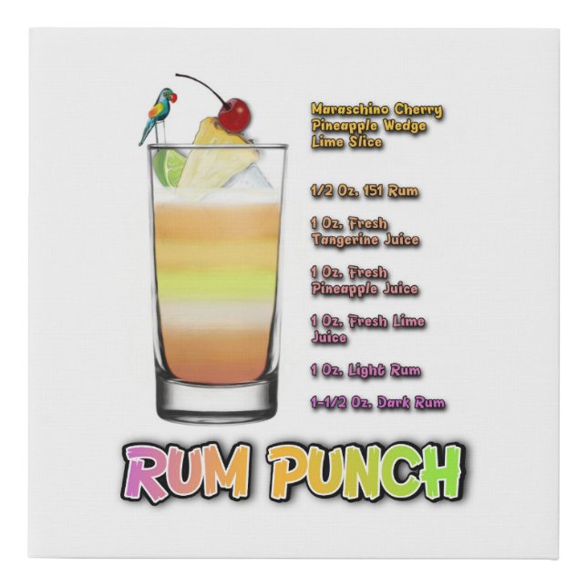 RUM PUNCH Cocktail Recipe 10"x10" Faux Canvas (Front)
