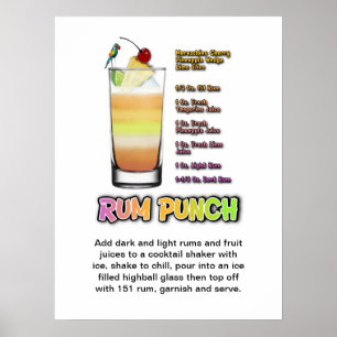 RUM PUNCH Cocktail Recipe 18" x 24" Art Poster
