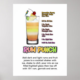 RUM PUNCH Cocktail Recipe 18" x 24" Art Poster