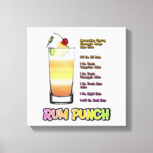 RUM PUNCH Cocktail Recipe Art 1212 Canvas Print