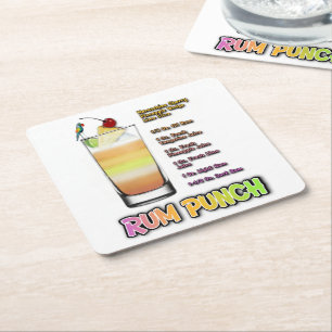 RUM PUNCH Cocktail Recipe Art Square Paper Coaster