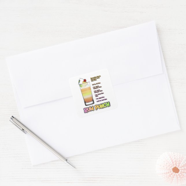 RUM PUNCH Cocktail Recipe Art Square Sticker (Envelope)