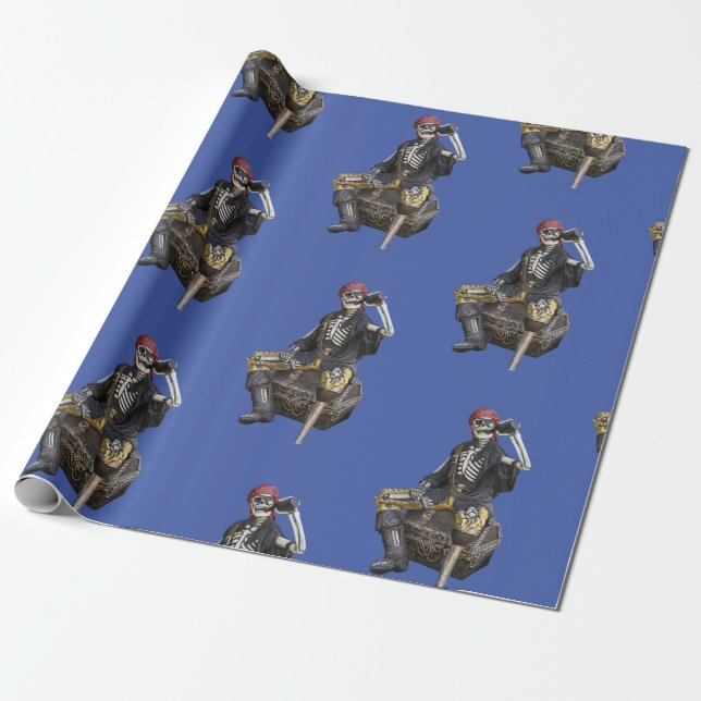 Rum Skeleton Party Pirate Wrapping Paper  (Unrolled)