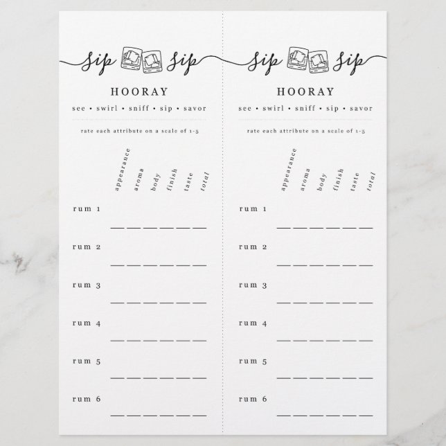 Rum Tasting Rating Scorecard Letterhead (Front)