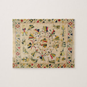 Rumal: square embroidery cover showing Punjabi dan Jigsaw Puzzle