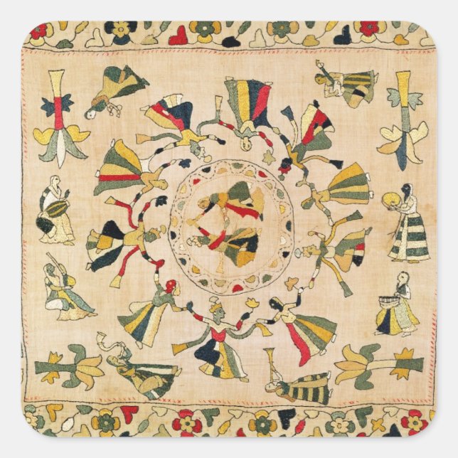 Rumal: square embroidery cover showing Punjabi dan Sticker (Front)