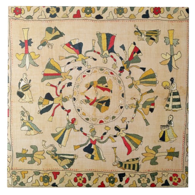 Rumal: square embroidery cover showing Punjabi dan Tile (Front)