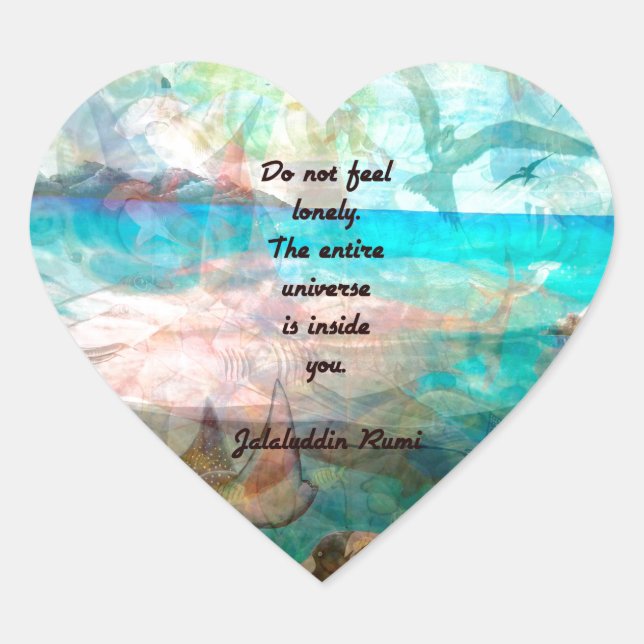 Rumi Inspiration Quote About The Universe Heart Sticker (Front)