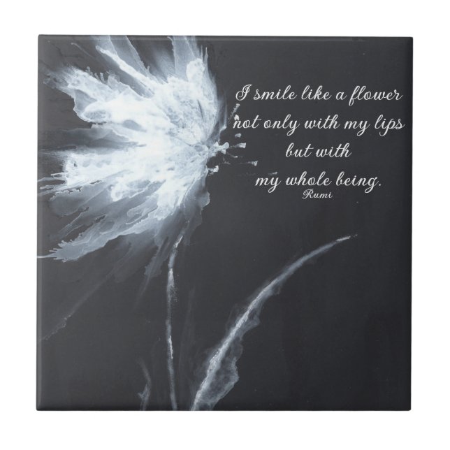 Rumi Quote Flower Black White Ceramic Tile (Front)