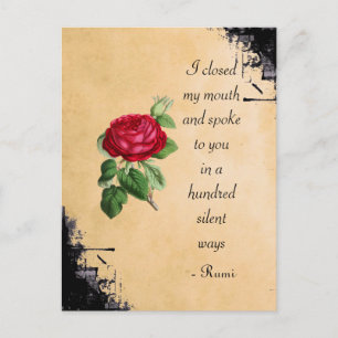 Rumi Quote Typography with Vintage Red Rose Postcard