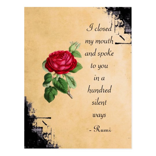 Rumi Quote Typography With Vintage Red Rose Postcard Zazzle Com