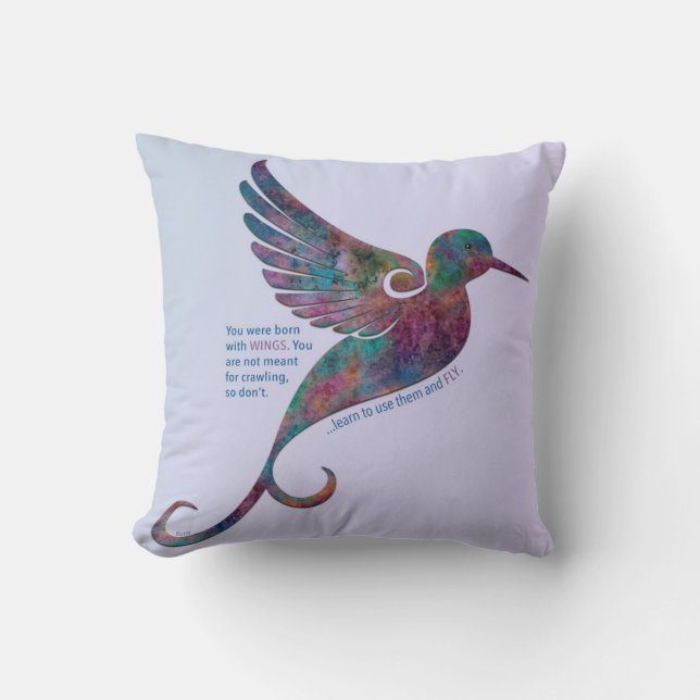 Rumi Quote with Hummingbird Throw Pillow (Front)