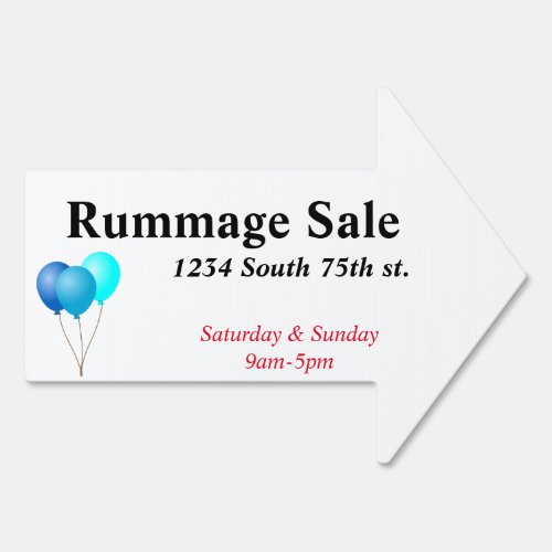 Rummage Sale With Blue Balloons Sign