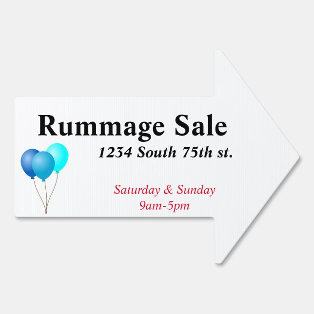Rummage Sale With Blue Balloons Sign (Back)
