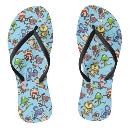 Run 2023 Cute Cartoons running around L Blue BG Flip Flops