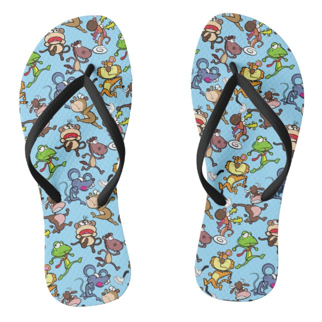 Run 2023, Cute Cartoons running around L Blue BG Flip Flops (Footbed)