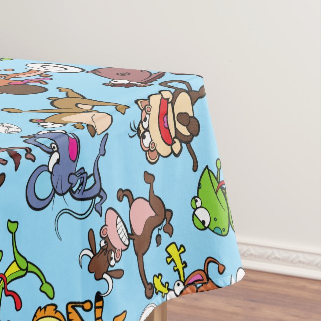 Run 2023, Cute Cartoons running around L Blue BG Tablecloth (In Situ)
