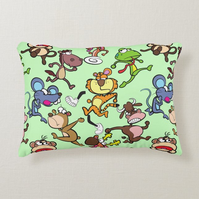 Run 2023, Cute Cartoons running around L Green BG Accent Pillow (Front)