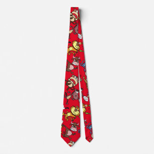 Run 2023, Cute Cartoons running around Red BG Neck Tie