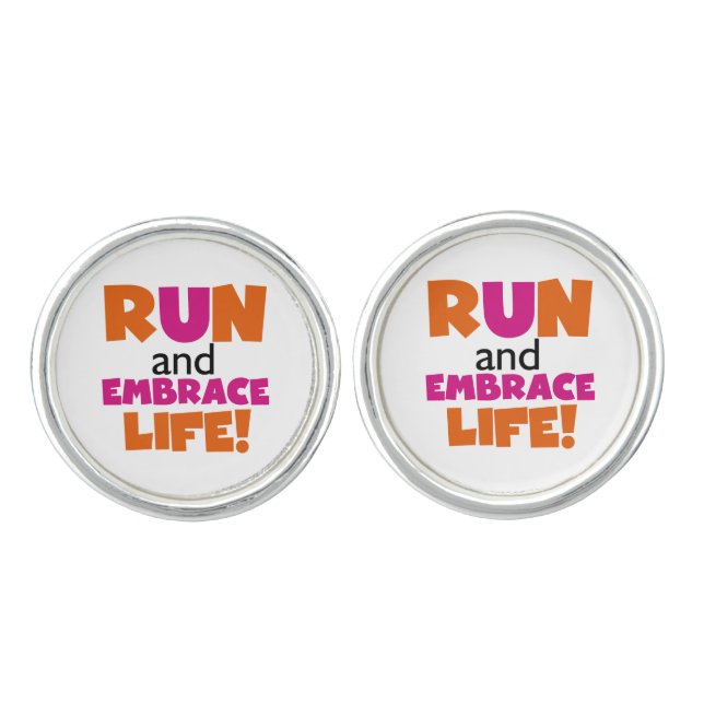 Run and Embrace Life Orange Pink Cufflinks (Front)