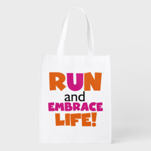 Run and Embrace Life Orange Pink Grocery Bag
