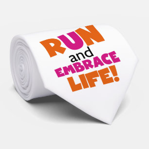 Run and Embrace Life Orange Pink Neck Tie