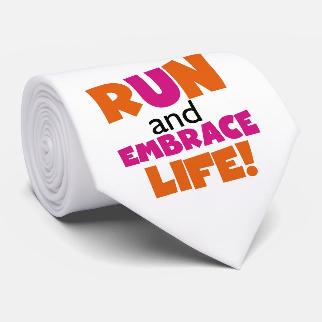 Run and Embrace Life Orange Pink Neck Tie (Rolled)