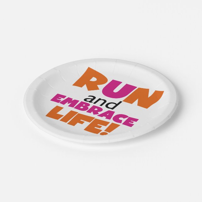 Run and Embrace Life Orange Pink Paper Plates (Angled)