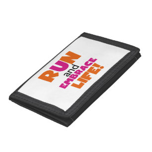 Run and Embrace Life Orange Pink Tri-fold Wallet