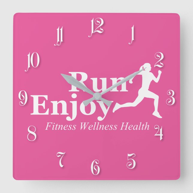 Run and enjoy square wall clock (Front)
